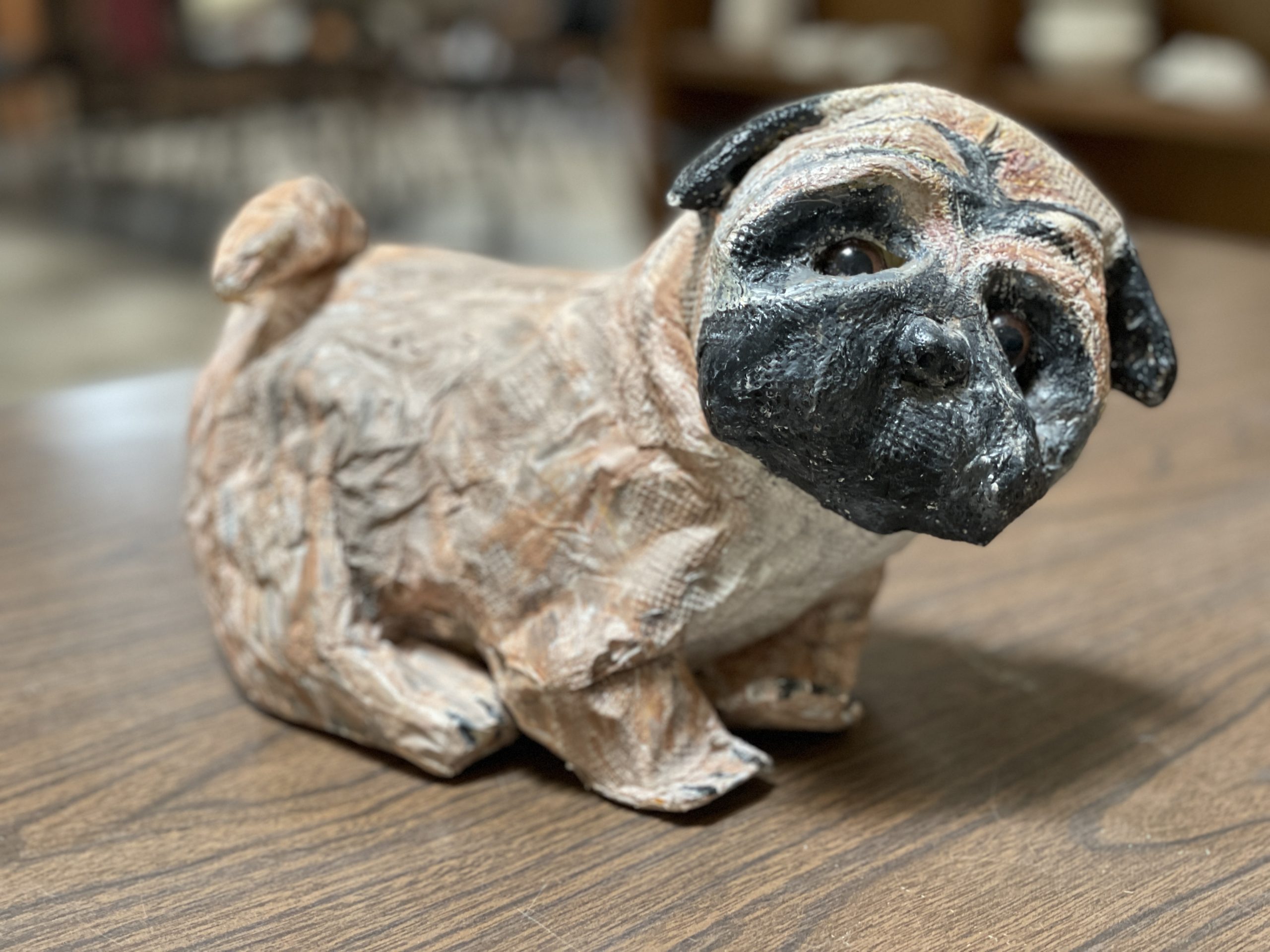 Pug 3, Unique Whimsical Paper Mache Dog Sculpture 